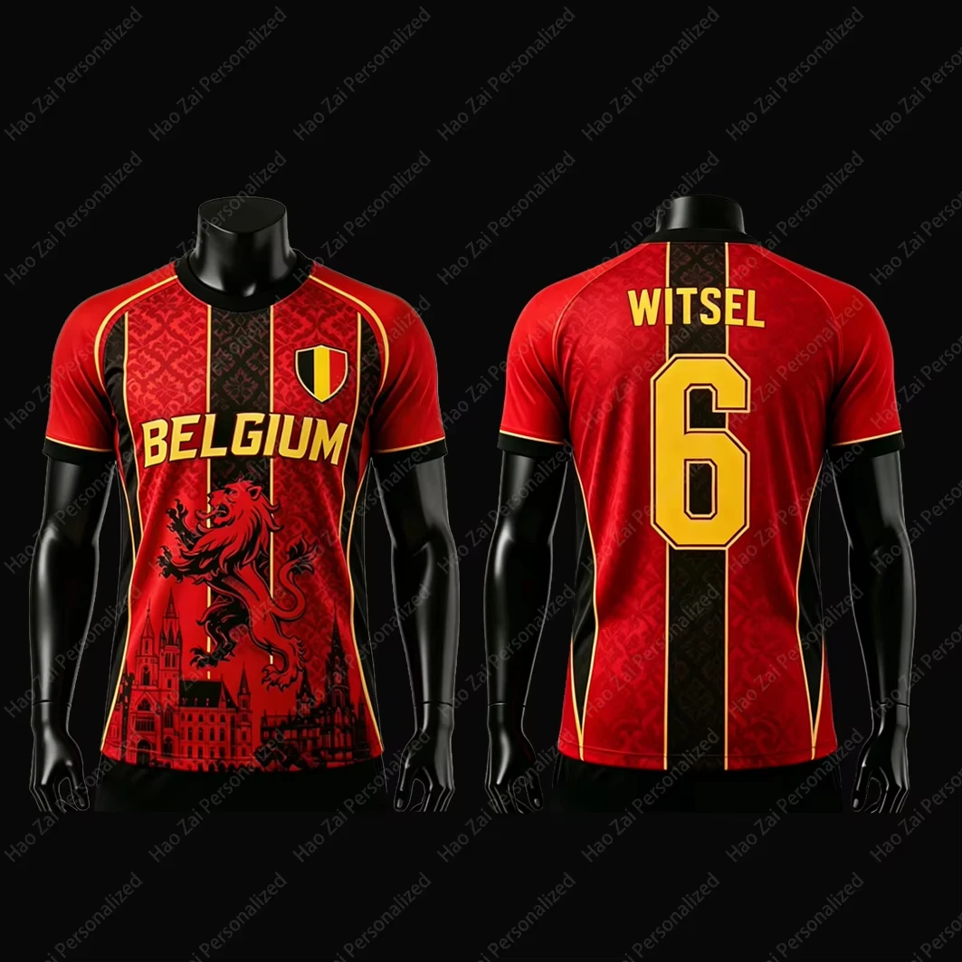 Belgische Fußball-Nationalmannschaft 2026 Fan-Trikot Kinder-T-Shirt Schnelltrocknend Atmungsaktiv Unisex-Trikot – Detail 6