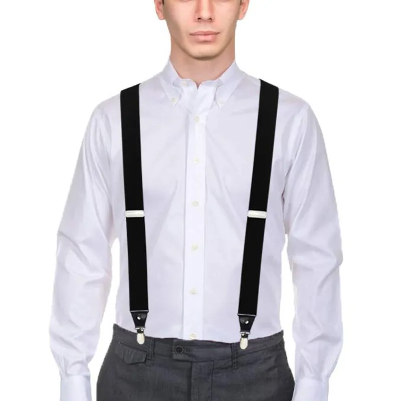 4 Clips Black Colored Men\'s Suspenders For Men 2.5/2cm Women\'s Pants With Adjustable Suspenders Black