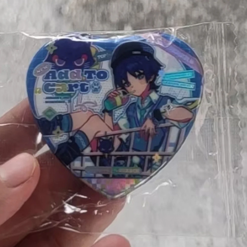 Wanderer Kabukimono Balladee Scaramouche Kunikuzushi Hat Guy Heart Shape Badge Brooch Pin Cosplay Badge Decoration Birthday Gift