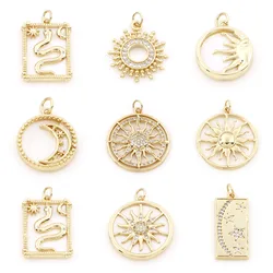 1 PCs Copper Galaxy Charms Sun Moon Snake Shell Gold Color Pendants for DIY Making Necklace Bracelets Jewelry Findings