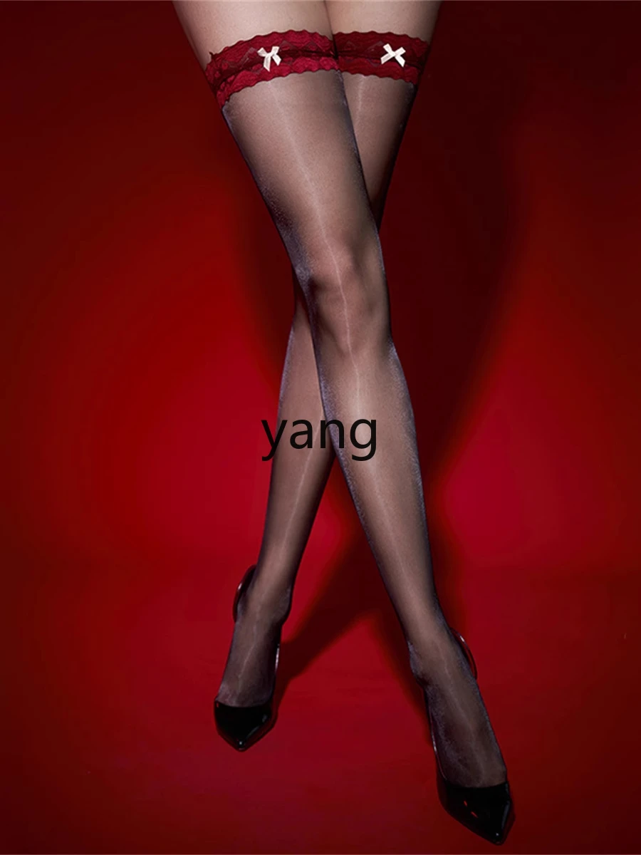 LMM stockings bow white silk half-cut knee red edge black silk flesh-colored thigh socks