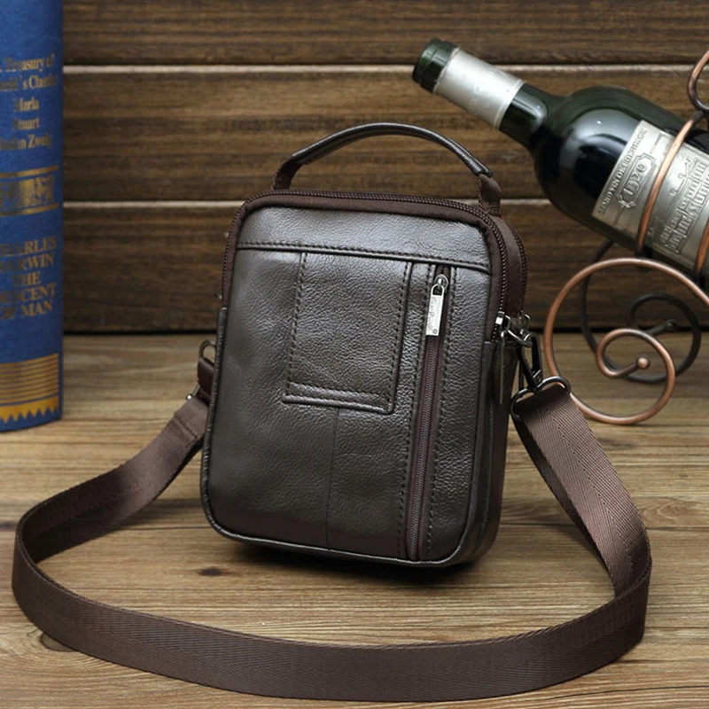 Men Shoulder Messenger Cross body Bag Mini Handbag Pouch Fashion Retro Genuine Leather Male Belt Hip Bum Fanny Waist Pack Bags