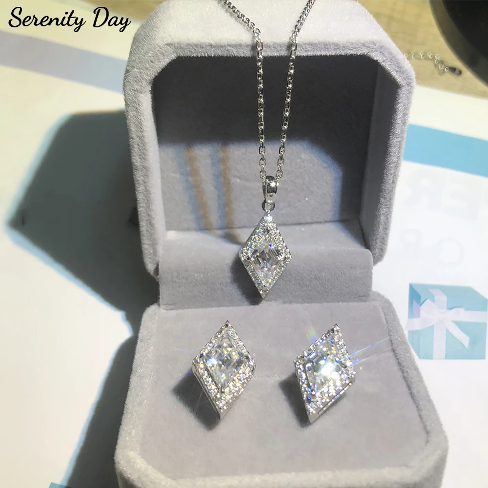 

Serenity 2ct Rhombus D Moissanite Necklace for Women Gift Solid s925 Silver Sparkling Lab Daimond Pendant Neck Chain Plated 18K