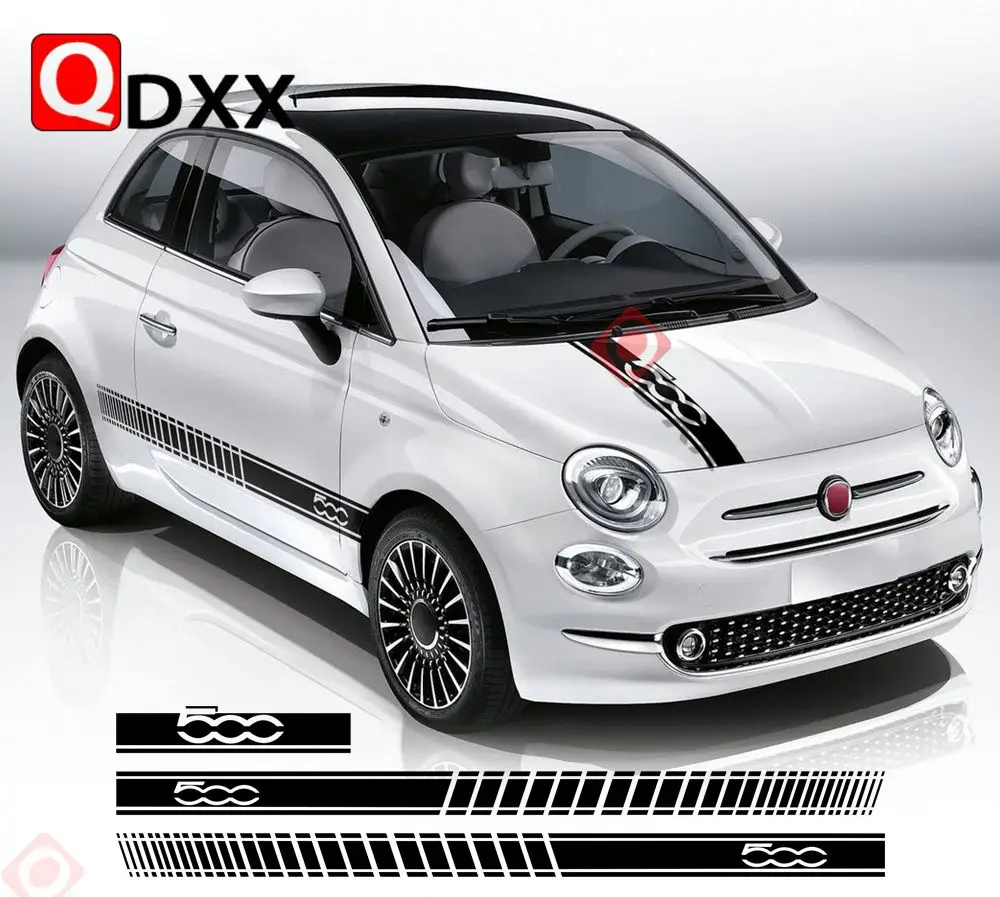 2 pezzi Car Styling Rocker Door Stripes Stickers cappuccio copertura decalcomania per Fiat 500 Abarth gonna laterale decalcomania adesivo grafico