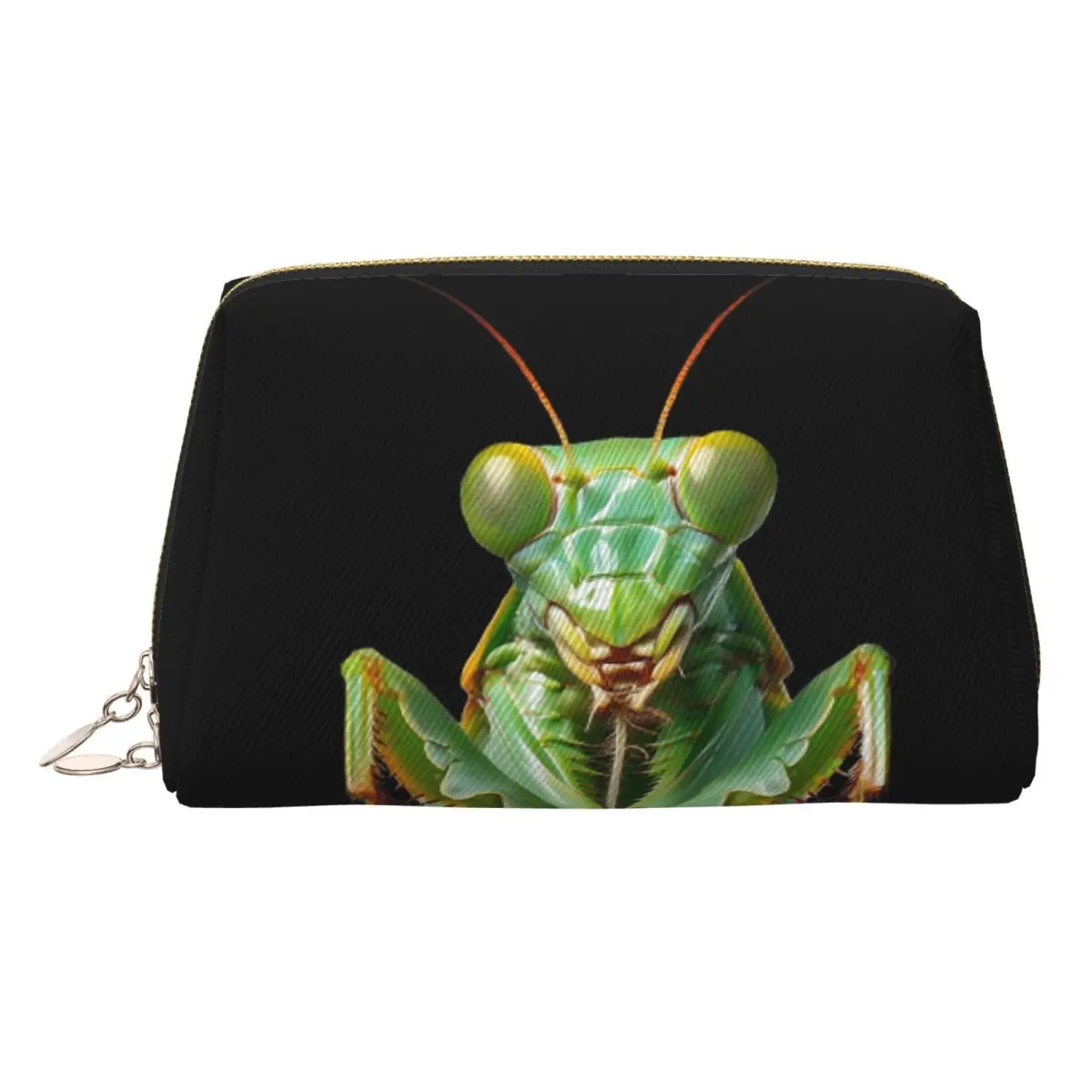 Green Praying Mantis, Eerie Insect Art Women Cosmetic Bag Travel Makeup Organizer Pouch Toiletry Storage Dopp Kit Box