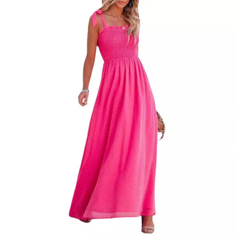 European and American Summer Women's Clothing New Holiday Strap Strap Chiffon plus Lining Long Dress