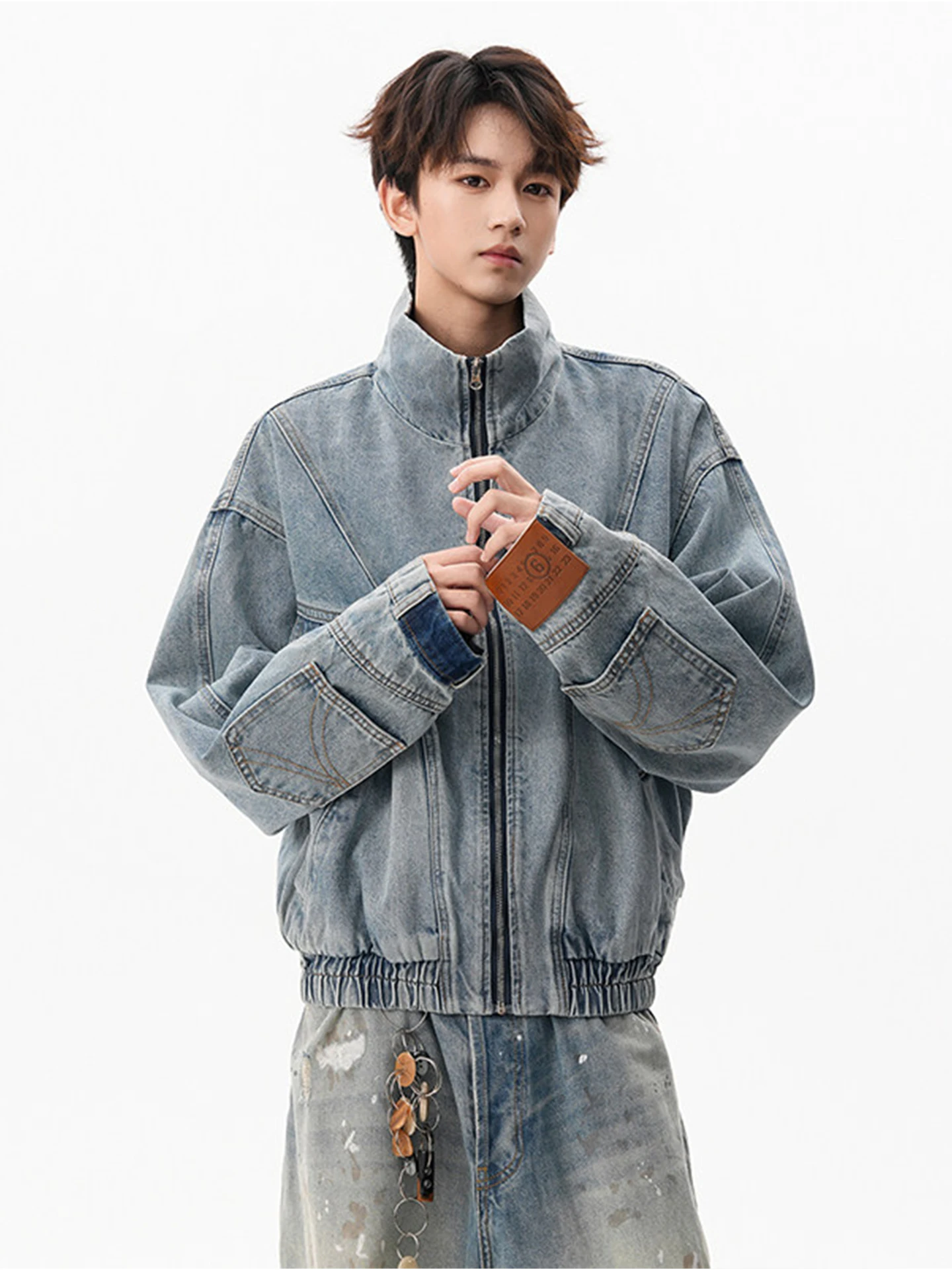 

Мужская джинсовая куртка в американском ретро-стиле с эффектом потертости, рабочая куртка с карманами, длинными рукавами, свободного кроя, для осеннего сезона