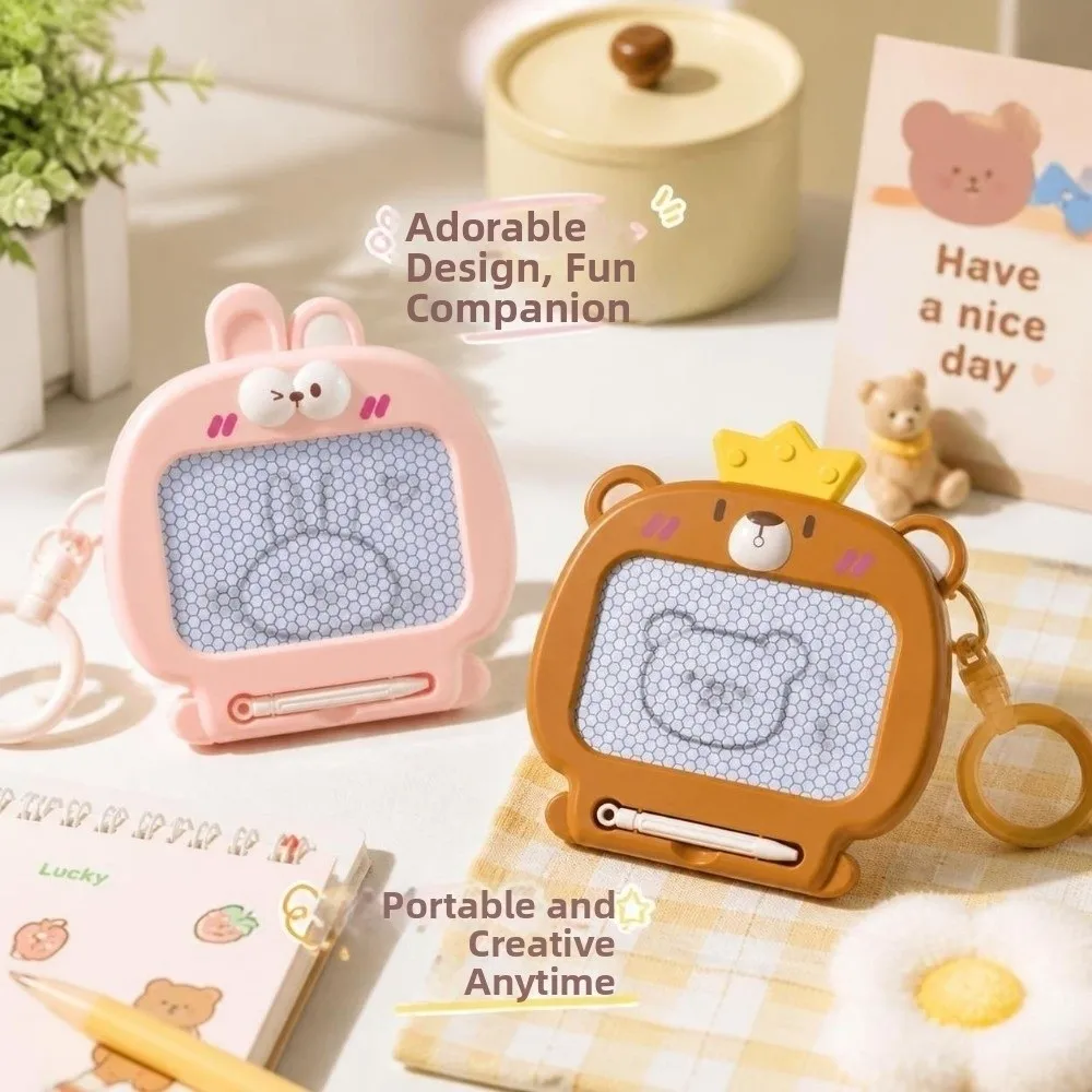 DIY Magnetic Drawing Board Keychain Creative Funny Mini Doodle Pad Keychain Hanging Charm Erasable Writing Board Pendant For