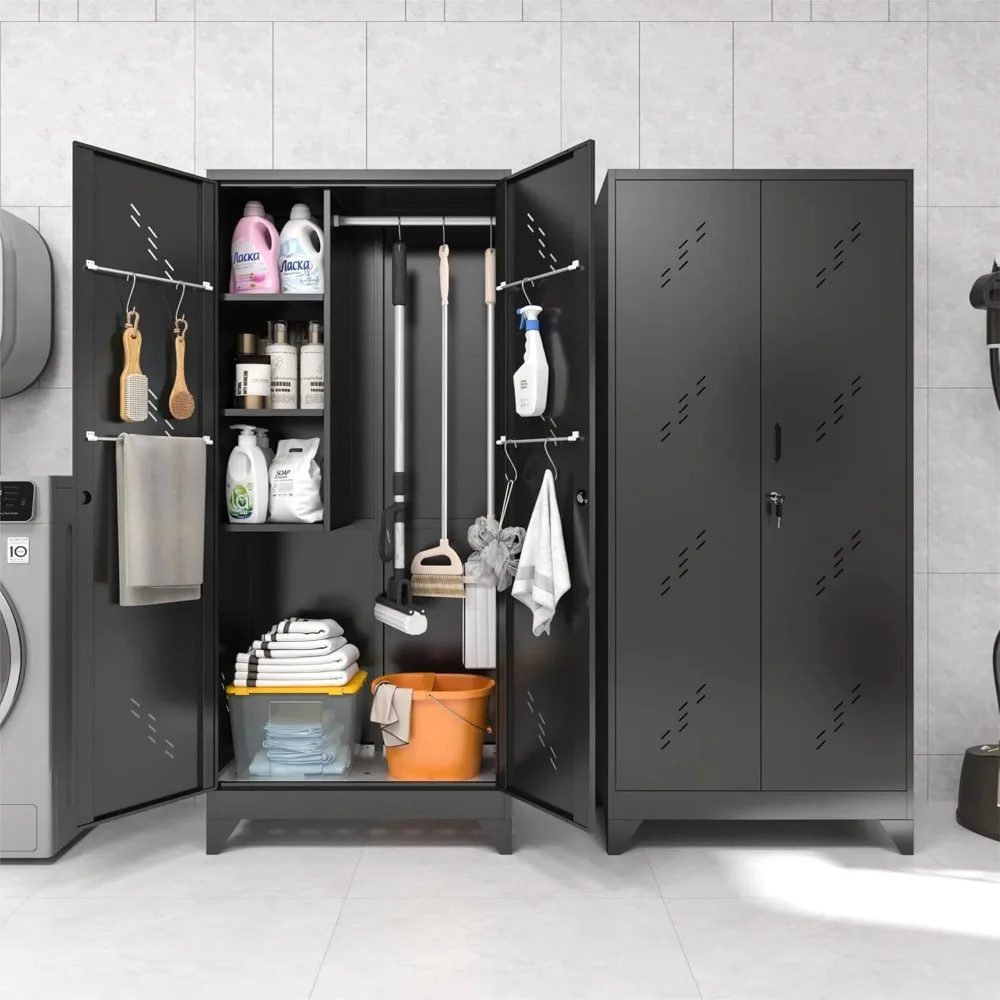 

75" Metal Storage Cabinet with Lockable Doors, Functional Garage Storage Cabinets, Heavy-Duty Tool Organization
