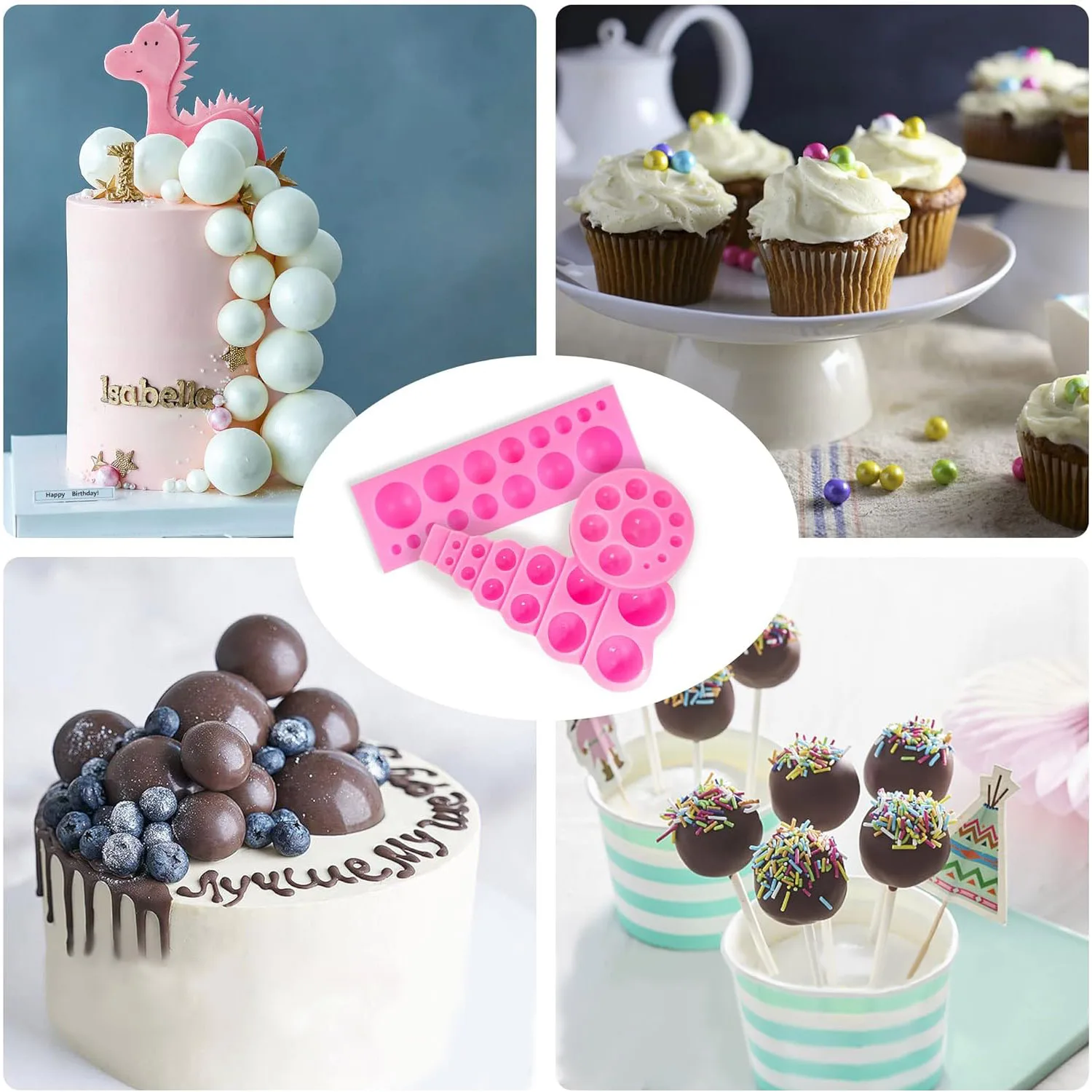 DIY 3D Pearl Fondant Mold Ball Pearl Semi Sphere Chocolate Silicone Molds Cake Decorating Sugar Lollipop Mold Dome Tool view 5