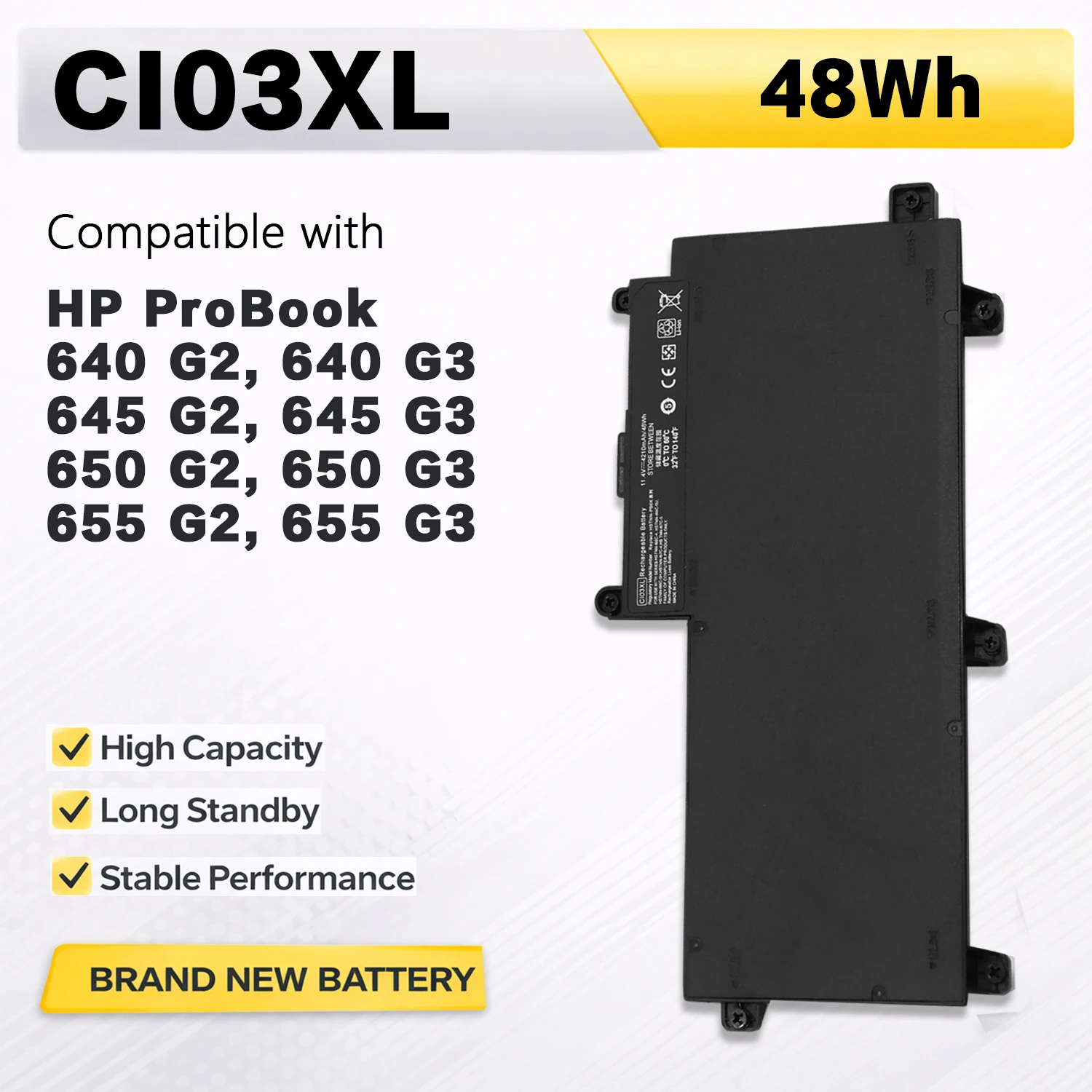

PowerHub CI03XL Laptop Battery For HP ProBook 640 G2 G3 645 G2 G3 650 G2 G3 655 G2 G3 Series HSTNN-UB6Q 801554-001 11.4V 48Wh