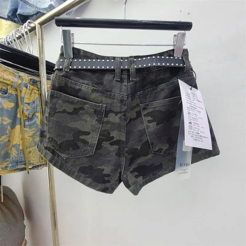 Camouflage Denim Shorts Women's New High Waist Design Y2k Jean Booty Shorts