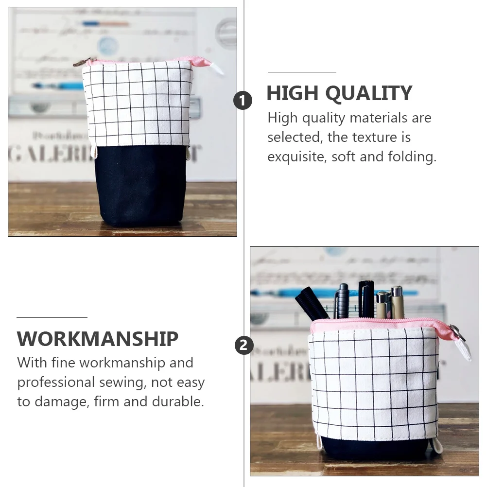 

1 pc Flower Lattice Pen Bag Canvas Desktop Portable Pencil Case Adjustable Height Multipurpose Stationery Accessory Zipper Pouch