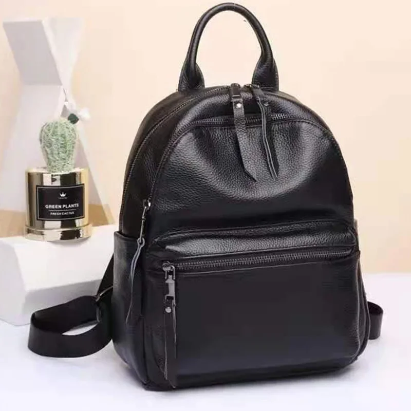 2024 New Fashion Genuine Leather Women Backpacks Luxury Brand Female Real Natural Leather Ladies Girl Student Casual Backpack