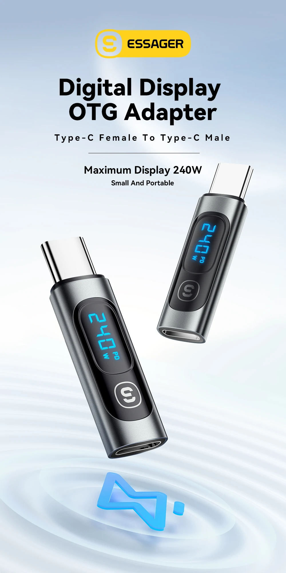 Essager USB 3.0 2.0 OTG Adapter 240W Fast Charging USB C To Type C Display Adapter OTG Connector For iPhone 15 Macbook Samsung