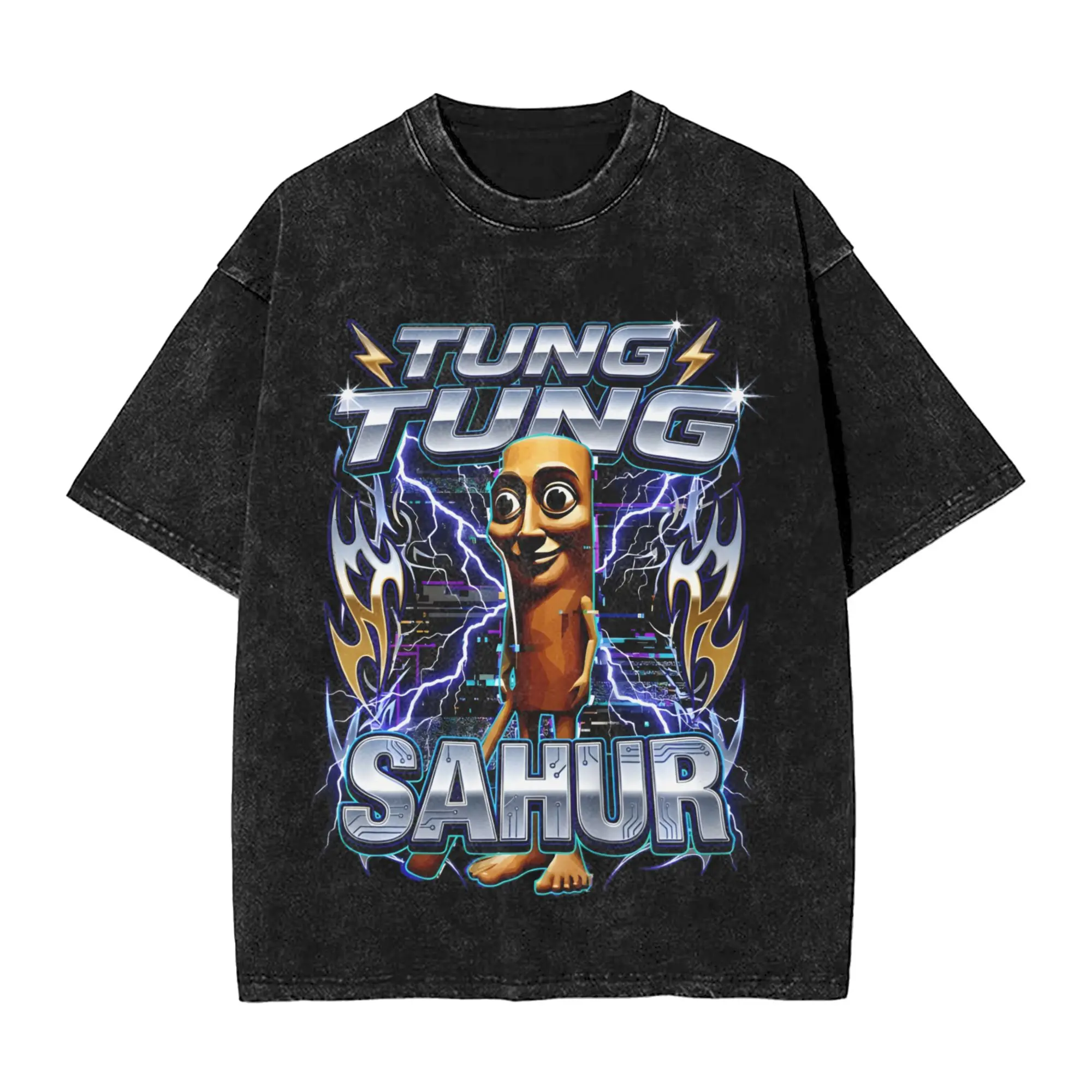 Camiseta Unissex de Algodão com Estampa Italiana 'Brainrot Tung Tung Tung Sahur', Gola Redonda, Manga Curta, Tamanhos Grandes