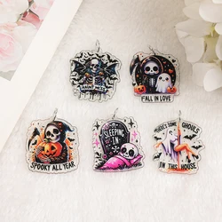 10Pcs Halloween Charms Creative Acrylic Death Ghost Coffin Pendant For Keychain Necklace Jewelry Diy Making