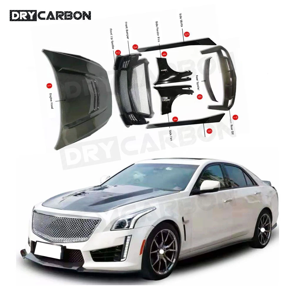 

Front Lip Side Skirts Fender Engine Hood Rear Wing Front Bumper for Cadillac CTS Sedan CTS V Sport Style 2015-2020 Body Kits