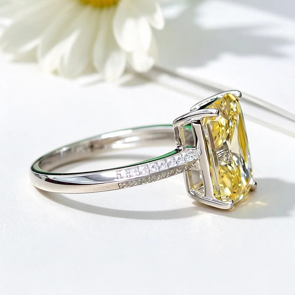 OEVAS 9*12mm Radiant Cut High Carbon Diamond Ring For Women 100% 925 Sterling Silver Wedding Engagement Ring Fine Jewelry Gift view 3