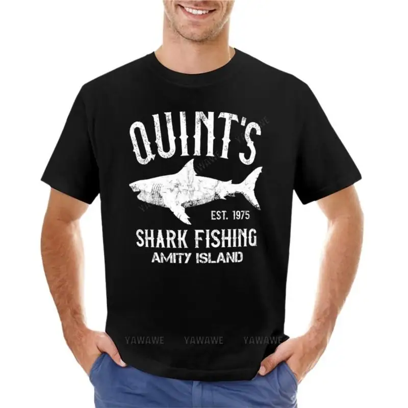 t-shirt black man cotton tops Quint's Shark Fishing - Amity Island 1975 T-Shirt t shirt man anime mens t shirts casual stylish