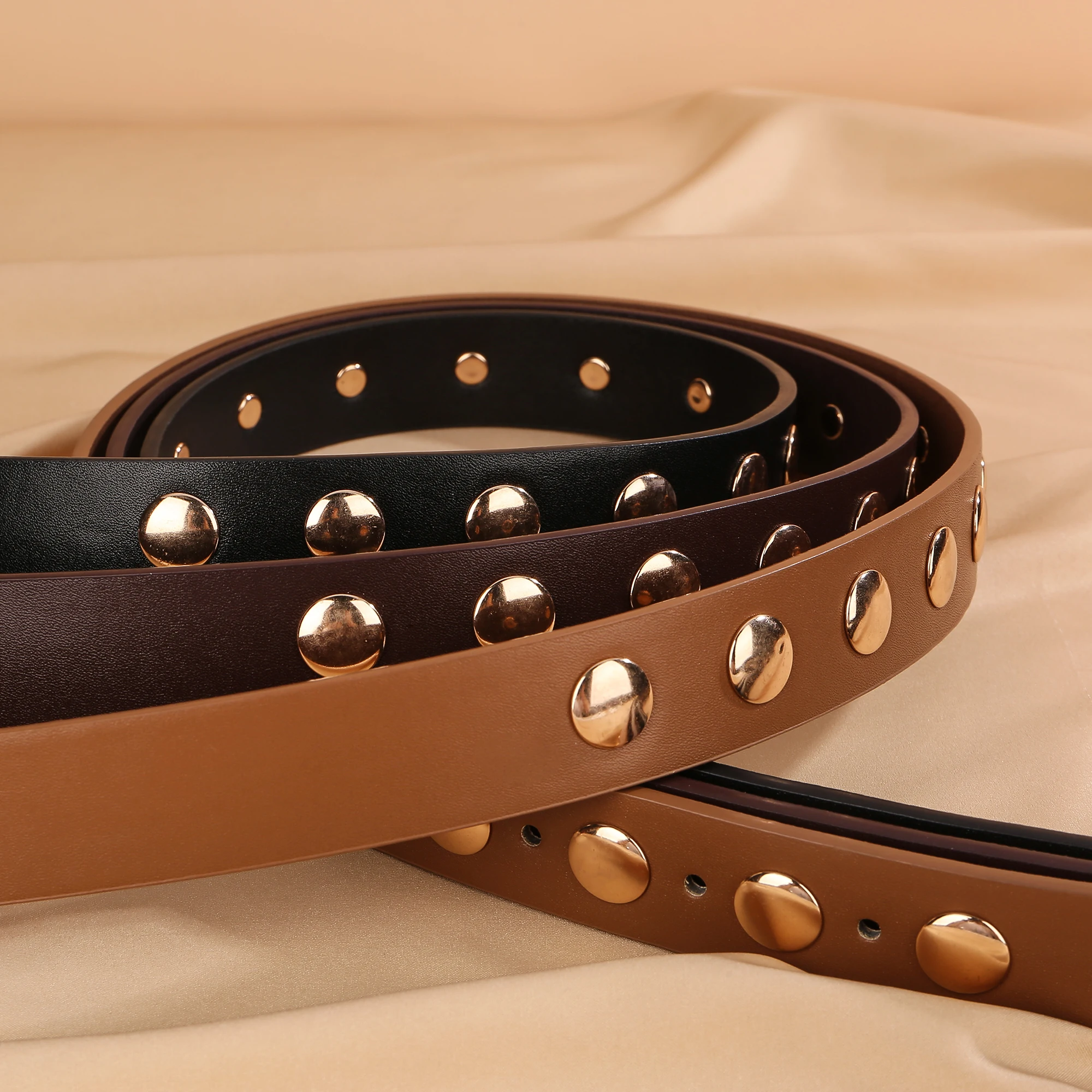 Fashion Leather Belt with Gold Buckle for Jeans Womens Leather Belt for Jeans Gold Buckle 1.5in Black  main image 2