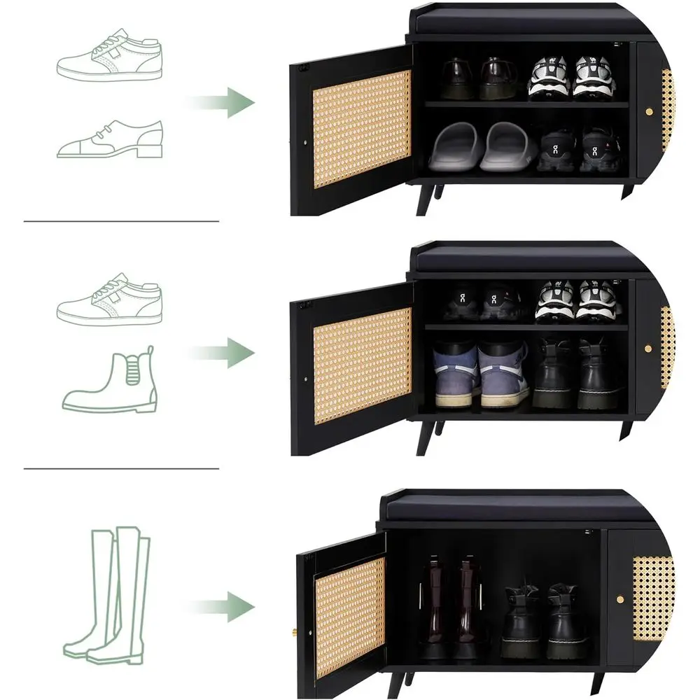パッド入りシートシューズ収納キャビネット、39.3W x 13.8D x 18.9H、家庭用2ドア玄関家具