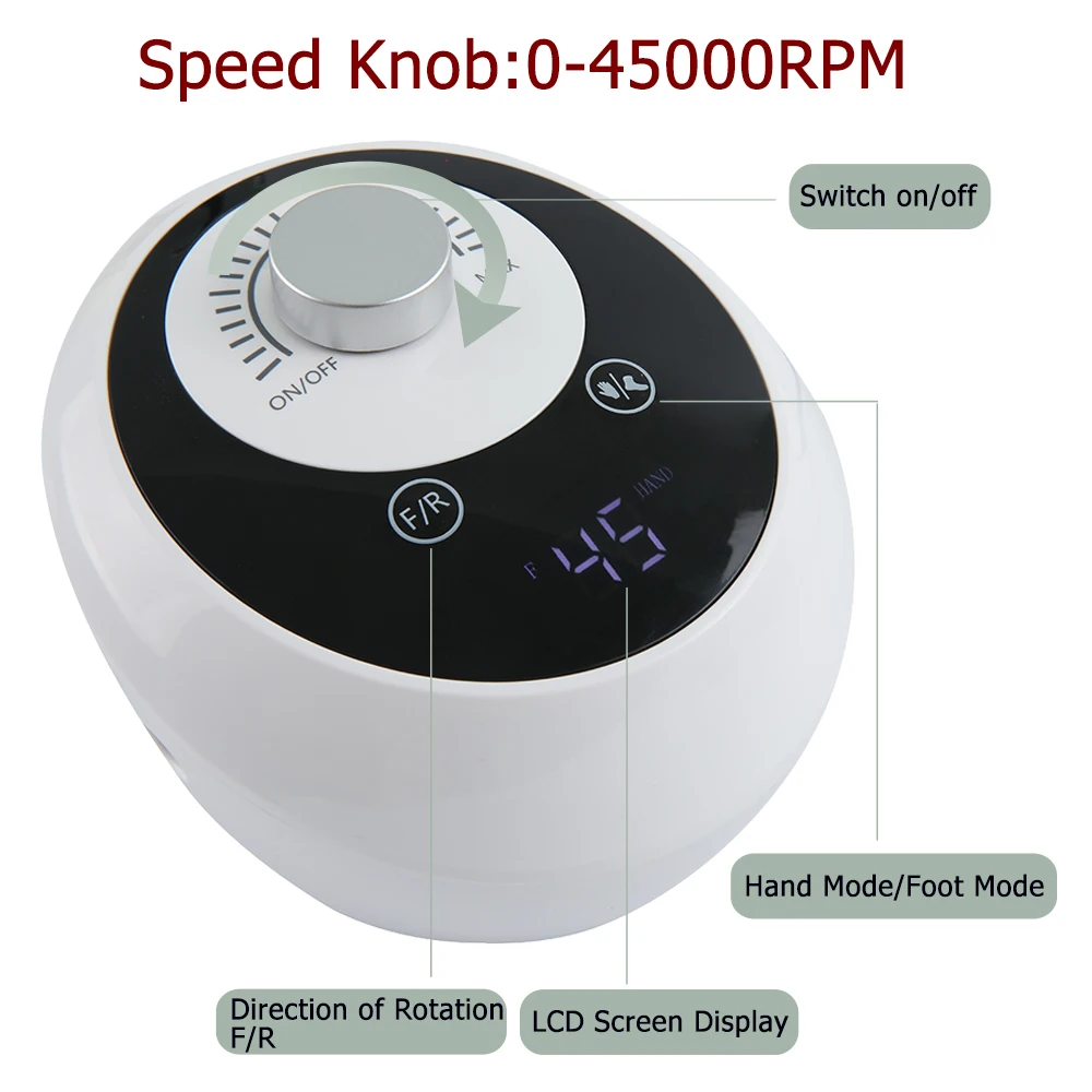 45000RPM 전문 네일 드릴 머신 샌더 젤 큐티클 제거 매니큐어 살롱 전동 네일 파일 머신 풋 페달 포함