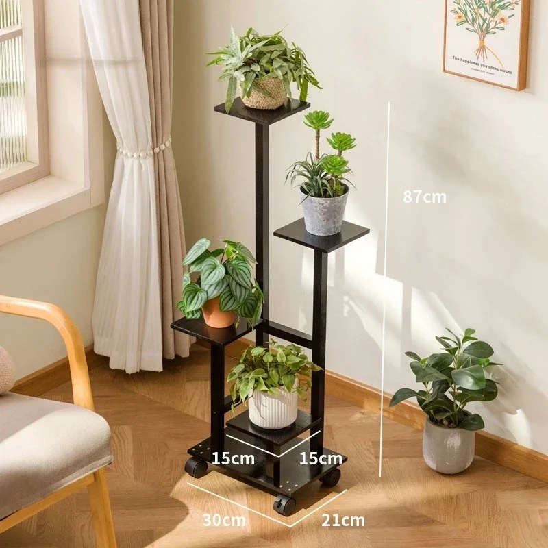 Modern minimalist bamboo and wood flower stand, pulley mobile plant rack, multi-layer flowerpot rack, balcony potted plant rack image 5