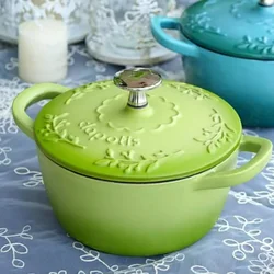 Pink Enamel Cast Iron Rice Kettle 16cm All-Purpose Stockpot Healthy Clay Pot for Gas And Induction Cookers