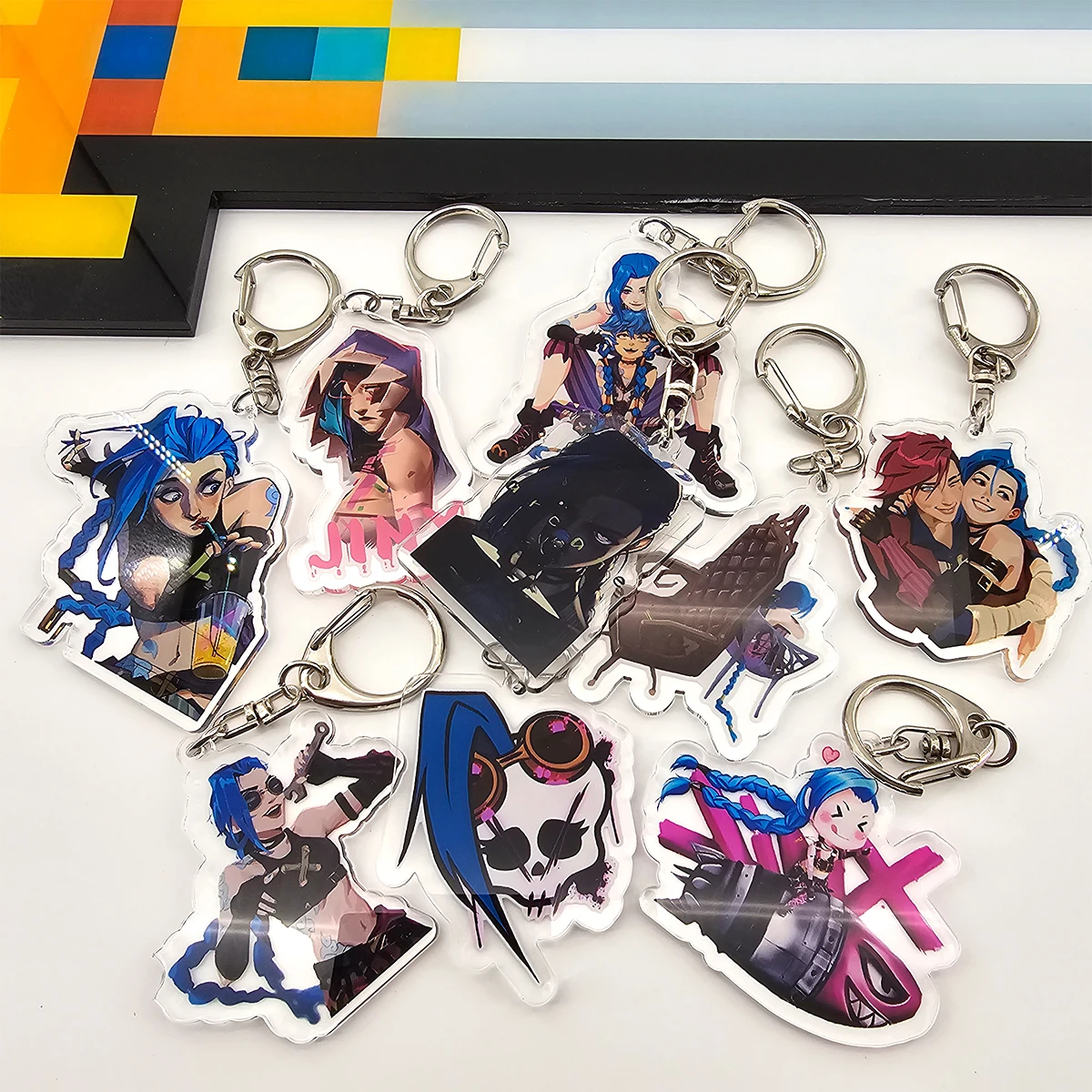 Acrylic Arcane Jinx Vi Caitlyn Ekko Viktor Keychain Arcane FigurePendant Keyring Key chainKeyRing for Accessories Bag Fans Gift