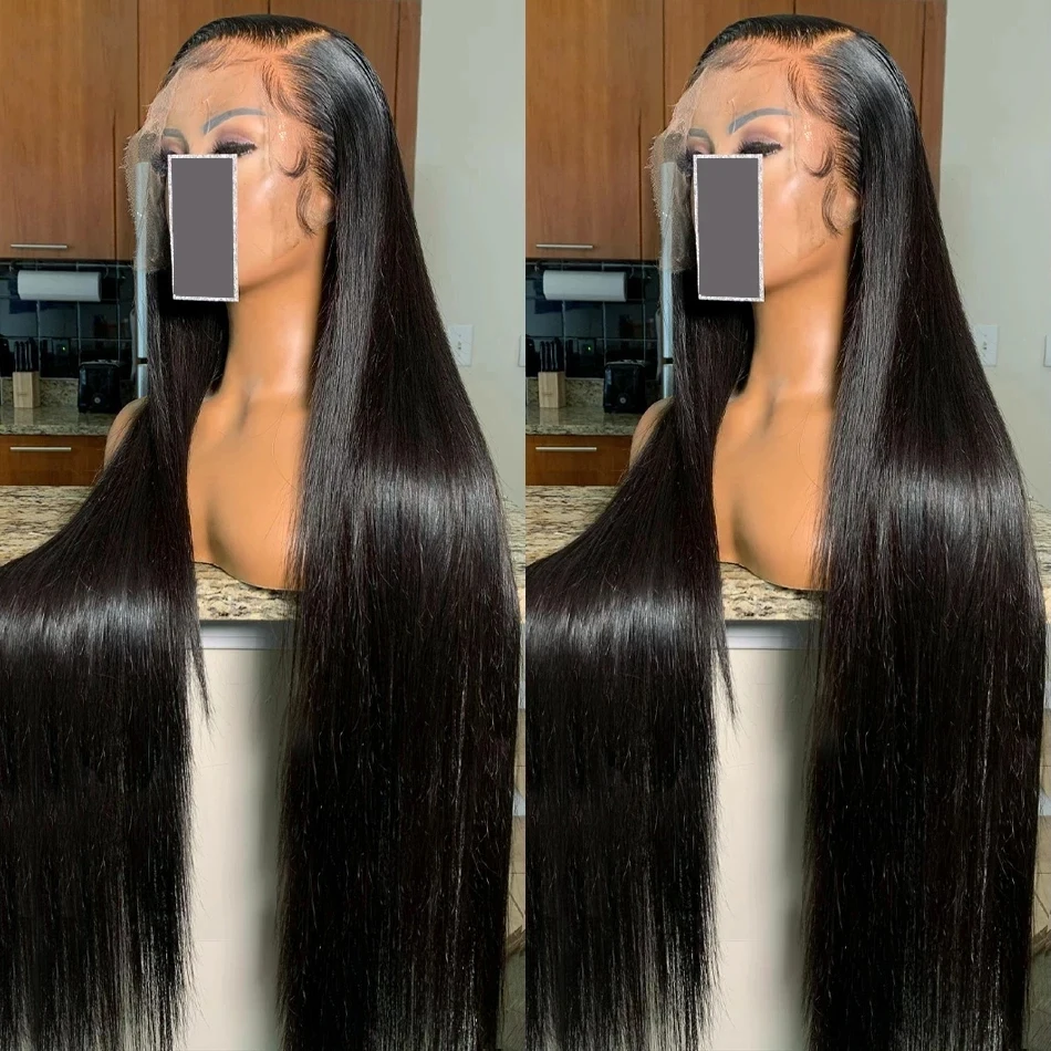 250 Density Raw Human Hair Wigs Glueless Lace Front HD 13x6 Frontal 40 Inches Braided Half Brazilian Bone Straight Pre Plucked