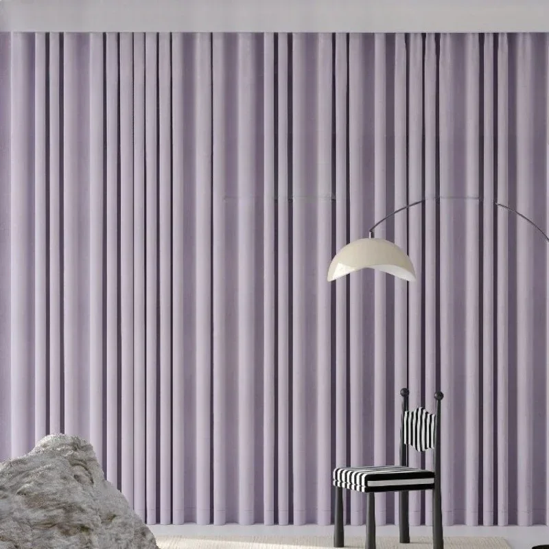 Light Luxury Fantastic Atmosphere High-end Feel Chenille Curtains for Living Room Bedroom Purple Cream Velvet Blackout Curtains