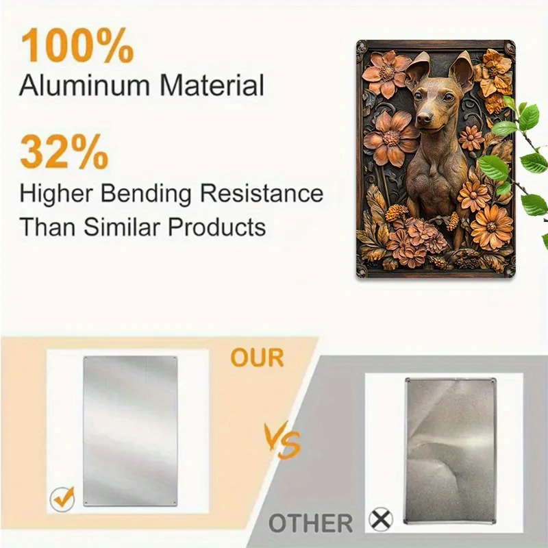 Encantador galgo italiano y flores románticas, arte de pared de aluminio, perfecto para decoración del hogar, gimnasio o tienda, póster decorativo de pared