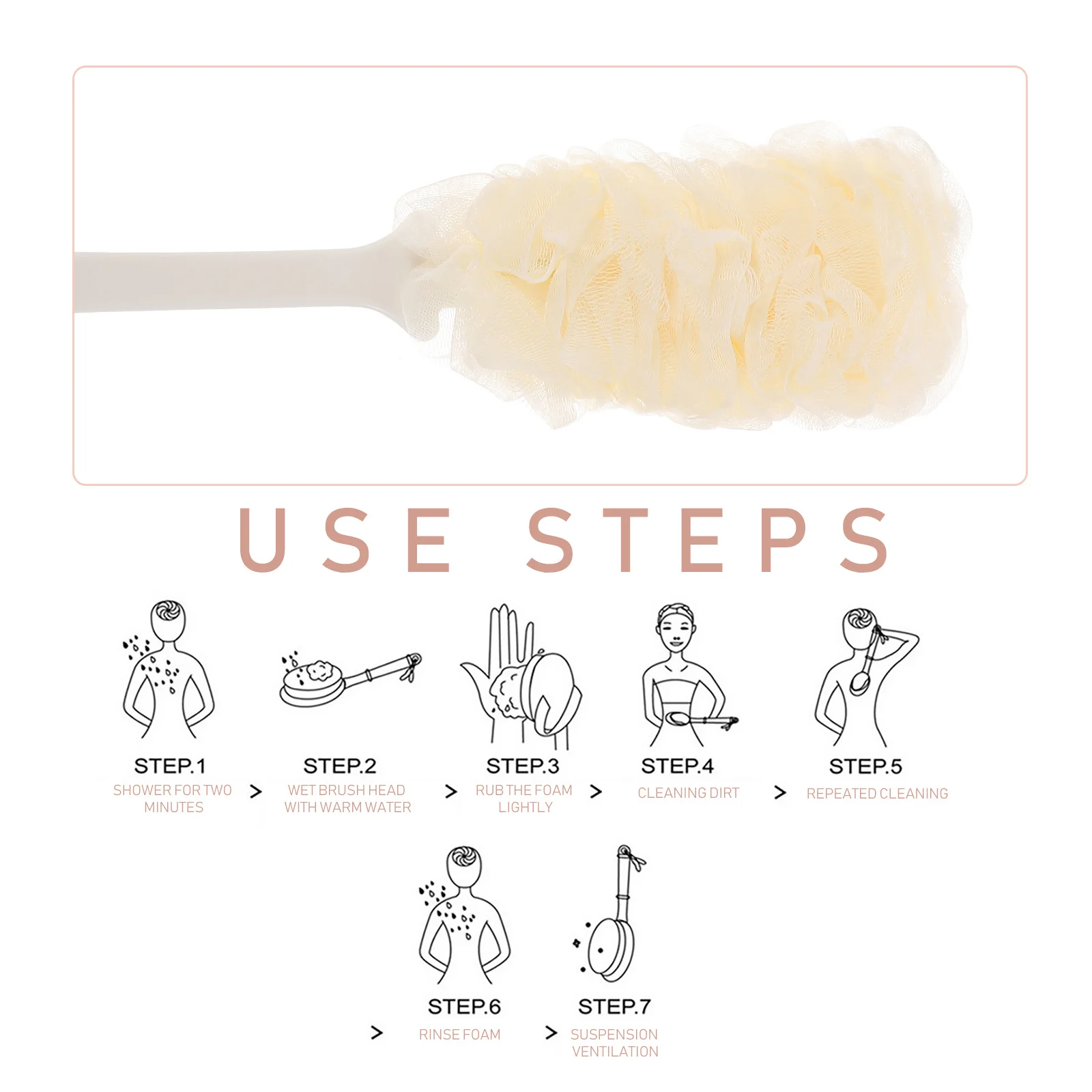 

3pcs Shower Brush Long Handle Bath Scrubber Body Exfoliation Non-Skid Back Cleaning Bathing Tool Set Bath Accessories Body