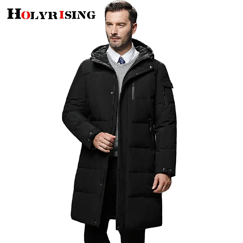 Holyrising 5XL Men Long down jacket winter Outerwear Warm Hooded White Duck Down Coats Thermal Windproof Coat 18564-5