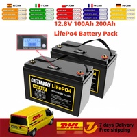 EU Fast Shipping 12.8V 100Ah LiFePO4 Battery Pack Build-in 100A BMS 12V Waterproof for Solar Camper Yacht Inverter Engine Moto