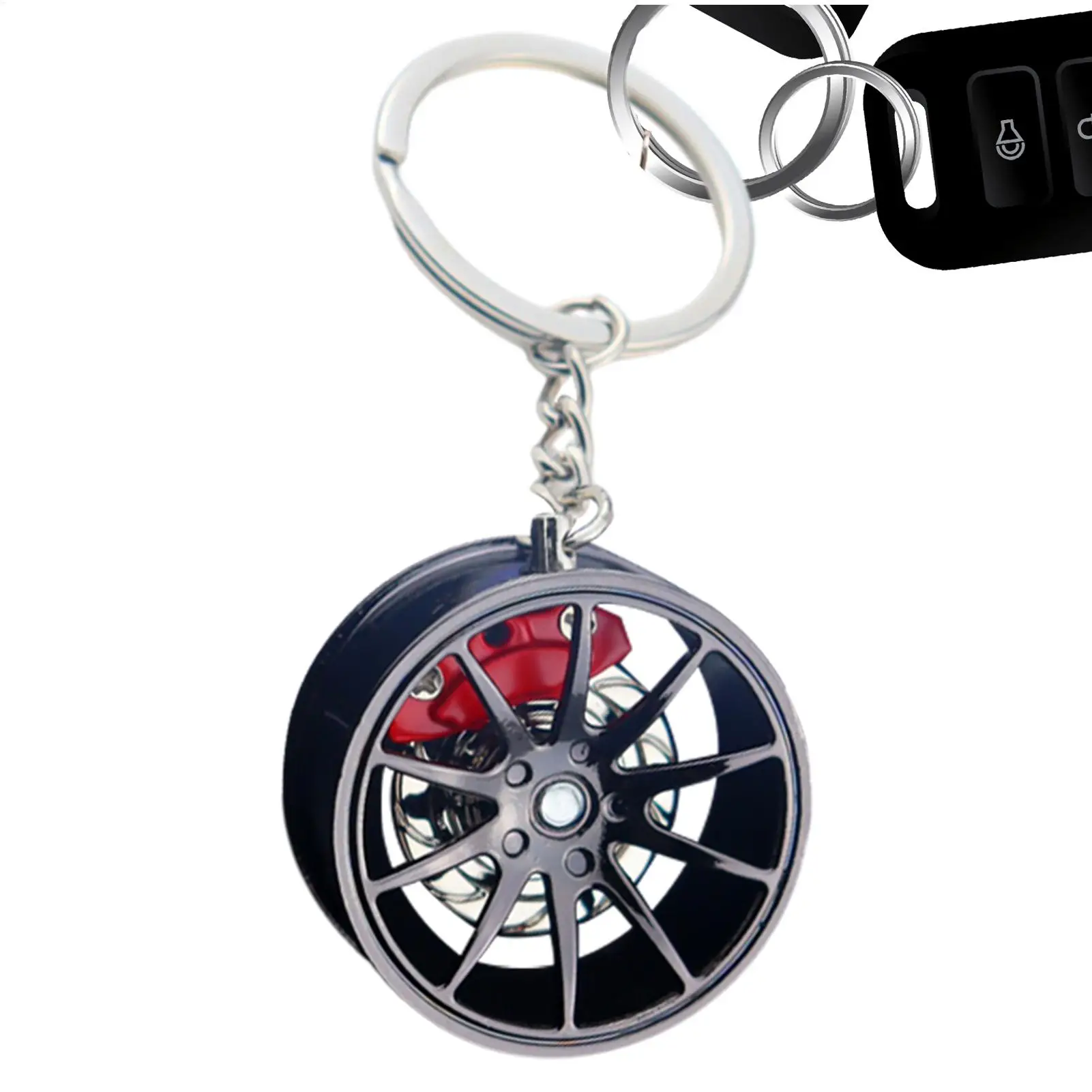 1PC Wheel Hub Car Key Chain Fidget Toy Car Tire Brake Disc Keychain Fingertip Gadget Keyring Bags Pendant 3D Alloy Model Gift