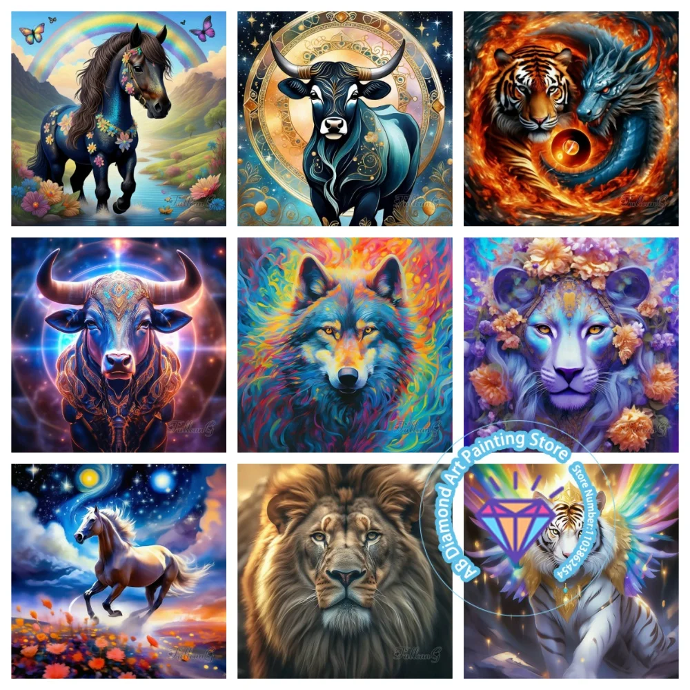 

Tiger Lion Unicorn AB Diamond Painting Kit Square Round Diamond 5D DIY Wildlife Mosaic Handmade Art Exquisite Gift Home Decor