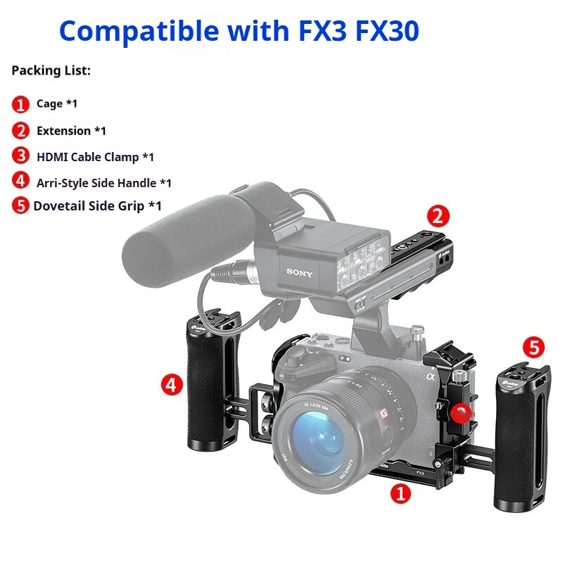

LEOFOTO Camera Extension Frame for Sony FX3/FX30 XLR Rabbit Cage Handle Extension Adapter Accessory Kit