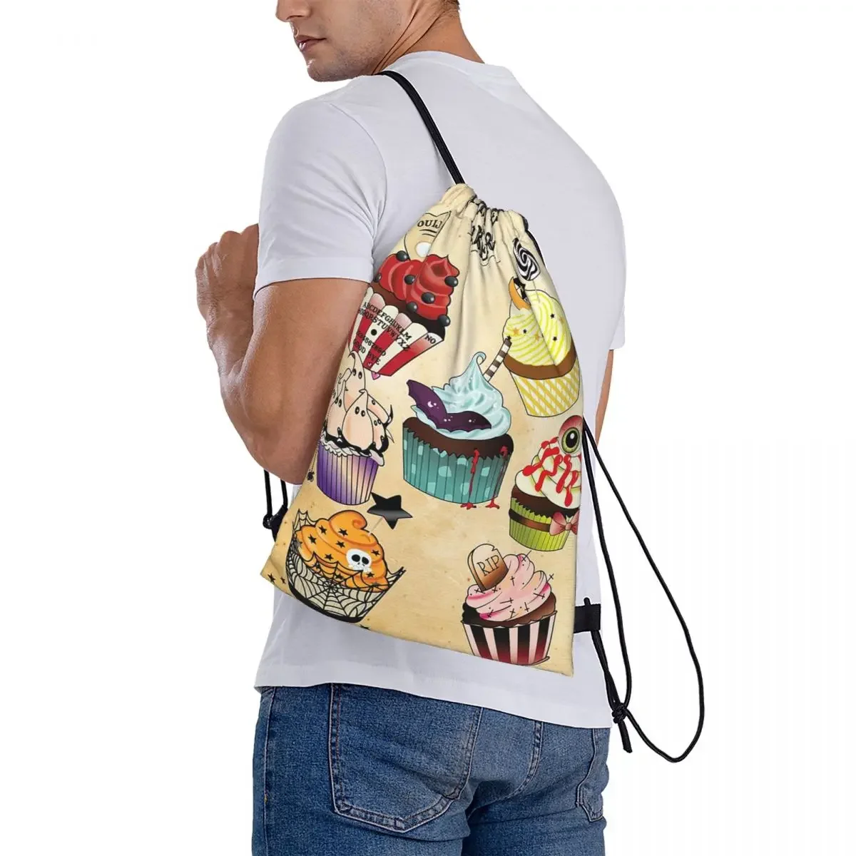 Mochilas de panadería de Halloween para hombre y mujer, bolso portátil con cordón, bolsa de almacenamiento de bolsillo, bolsa de libros para estudiantes