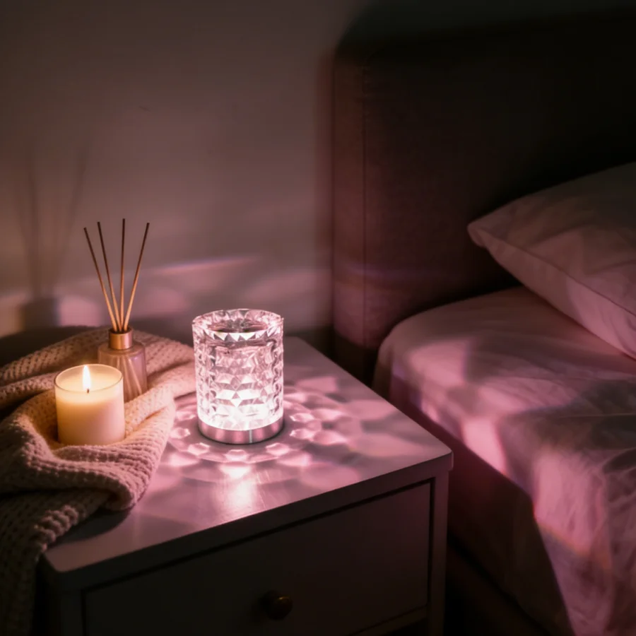 1PC Diamond Crystal Table Lamp | RGB Color Changing | USB Powered Ambient Light for Bedroom & Party