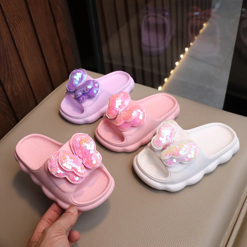 

Girls Slippers Summer Cute Bowknot Children Beach Sandals Non-Slip Soft Sole Indoor Home Slippers Kids Princess Shoes Flip Flops