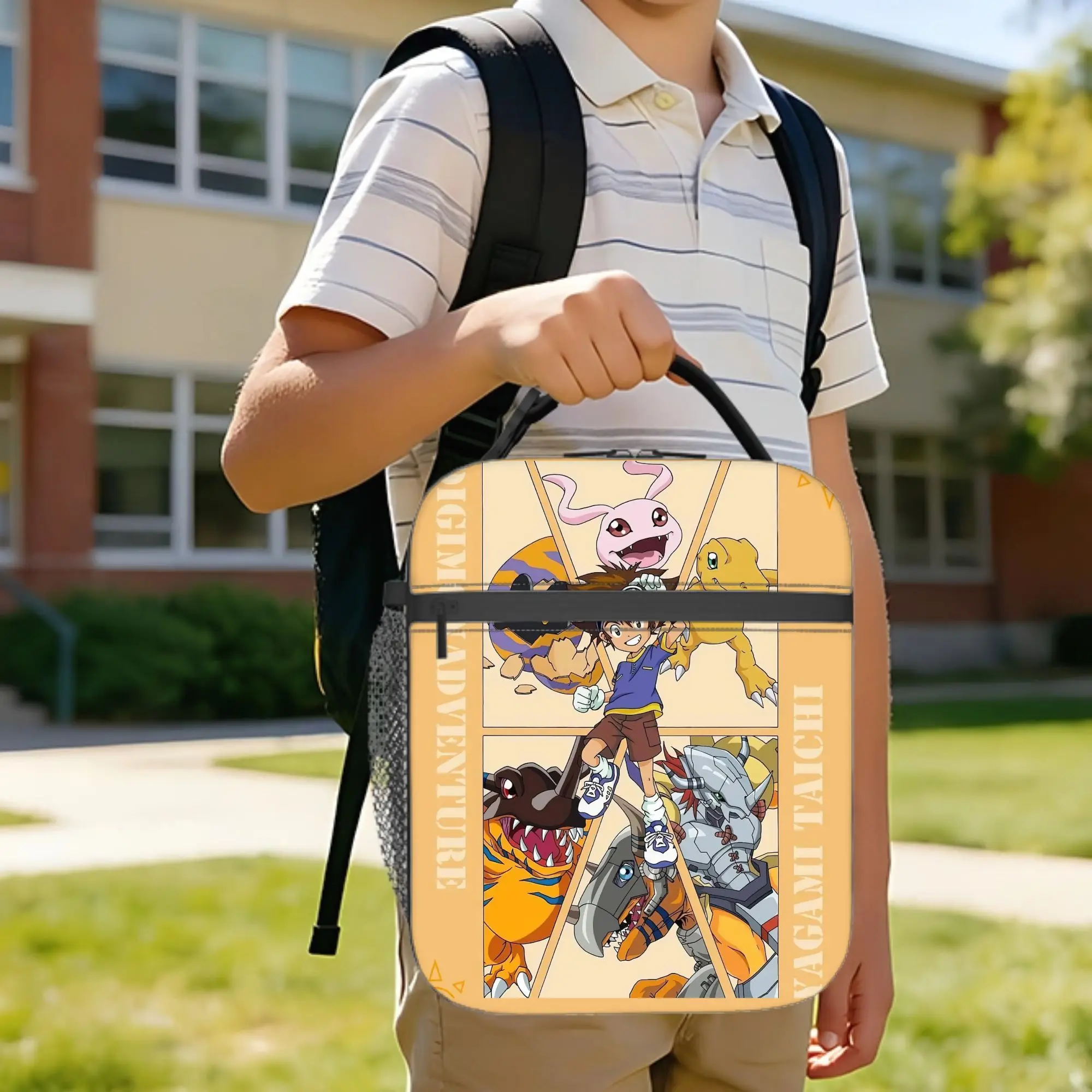 Digimon Anime Insulated Lunch Bag Thermal Bag Meal Container Taichi Digital Monsters Large Tote Lunch Box for Men Women College
