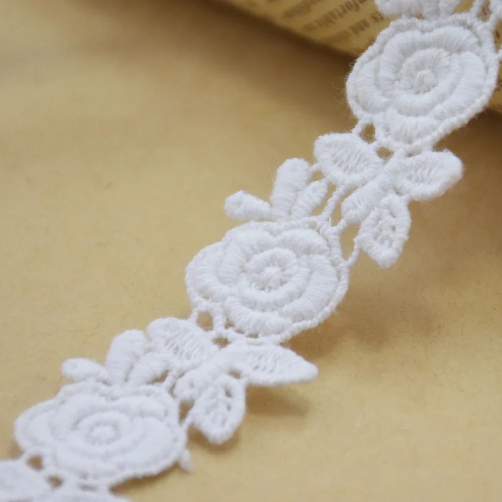 2.5cm White Cotton Embroided Lace Ribbon Guipure Trim Fabric DIY Sewing Accessories Supplies African FrenchLace Applique#3547