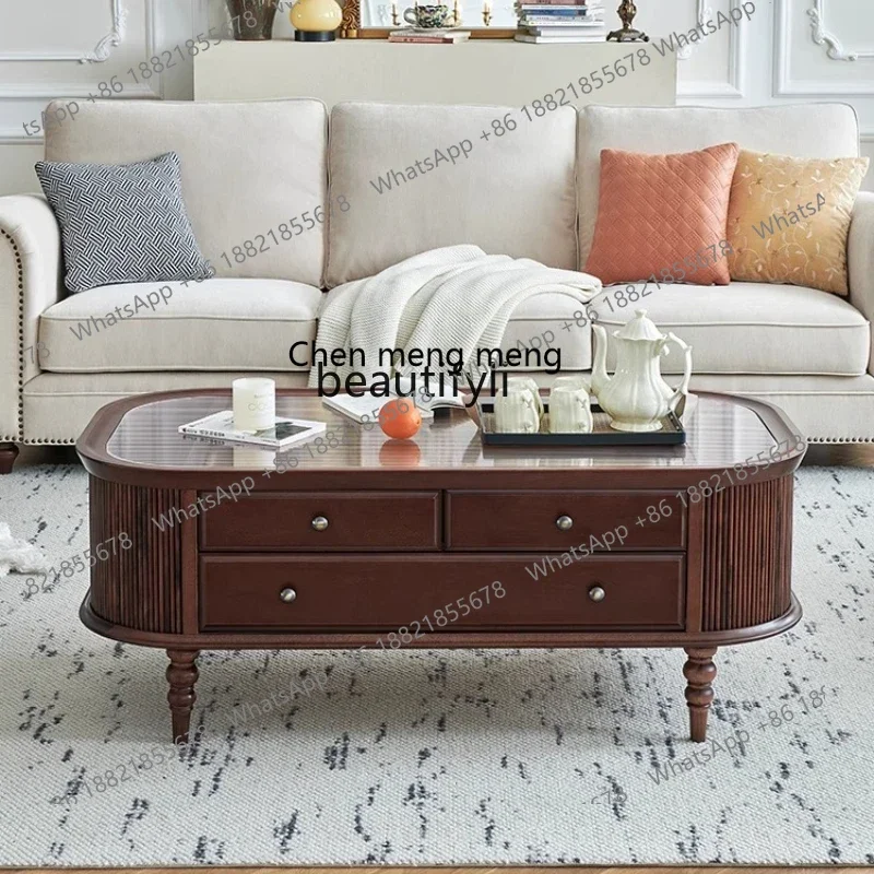 CC182French retro coffee table American oval tempered glass home living room new rock slab R