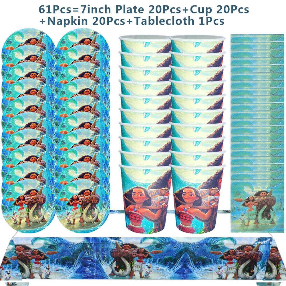 

Disney Moana Princess Maui Party Supplies Tableware Set Christmas Holiday Party Decoration Girl Birthday Gift Paper Plate Ballon