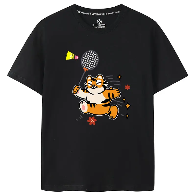 

T-shirt À Manches Courtes En Coton Imprimé Badminton Pour Hommes À La Mode