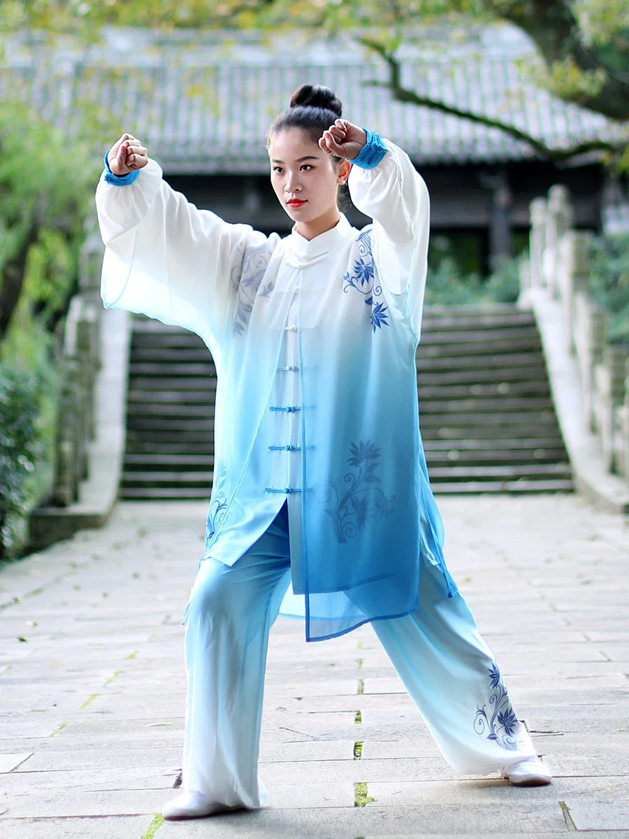 Kung Fu Dress Wushu Clothing Martial Art Uniform Tai Chi Clothes Gradient Embroidery Women And Men Unisex Kun Master 2023 New