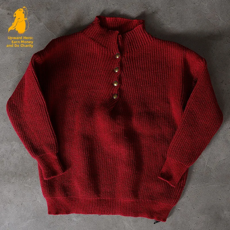 Charity Knitted Sweater Men's Overhead Winter Heavyweight Couple's Knitwear Cleanfit Loose Fit Long Sleeve  Neck Warmth