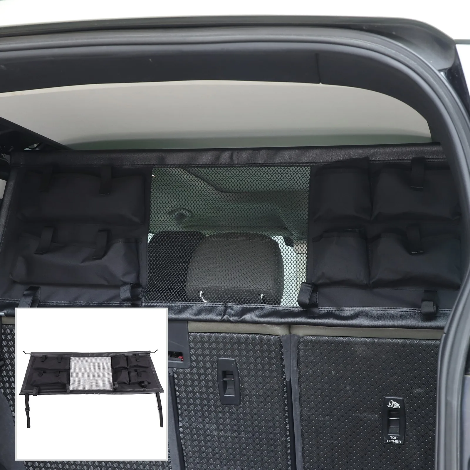 1PCS Car Rear Trunk Cargo Dog Pet Isolation Net Trim With Storage Organizer Bag For Land Rover Defender 110 L663 2020-2023